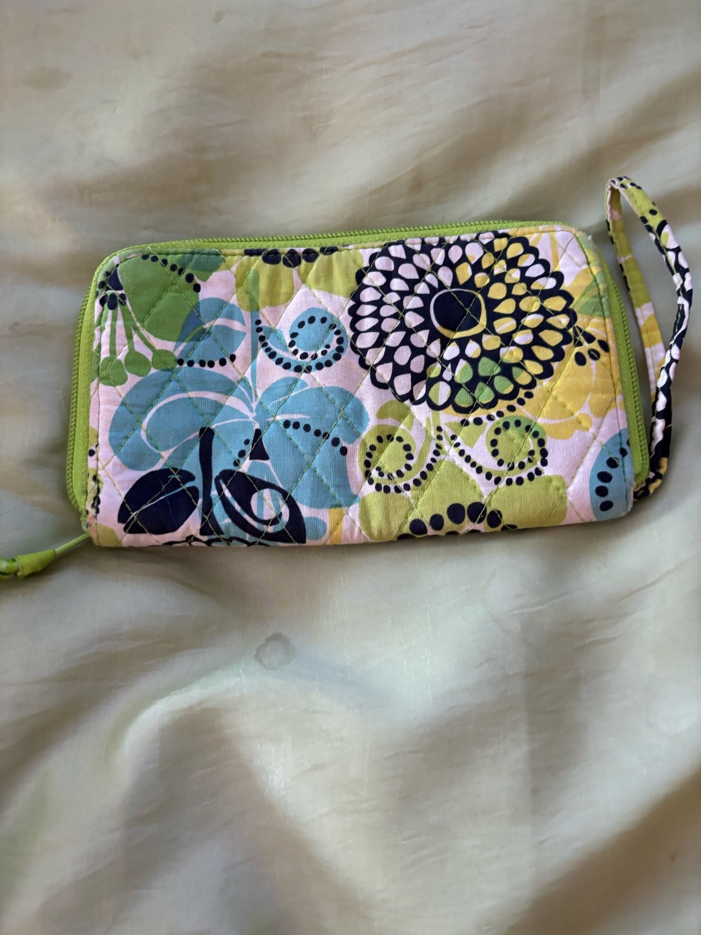Vera Bradley Quilted Floral Zip Wristlet in Lime, Teal, Navy
